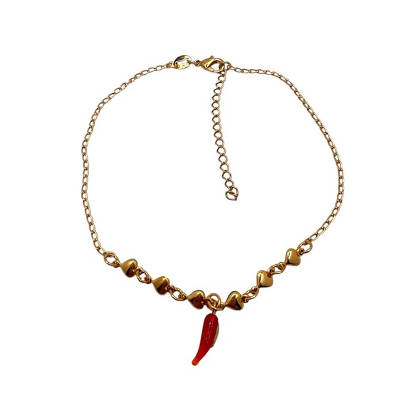 Gold Heart Anklet with Red Charm - Picture 3 of 4